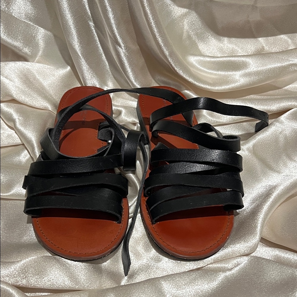American Eagle Black Leather Strappy Sandals